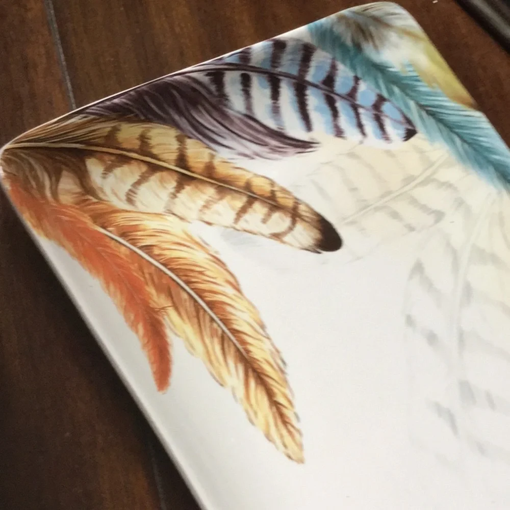 Vintage pier 1 one imports feather pottery tray charcuterie party Sunday cowgirl